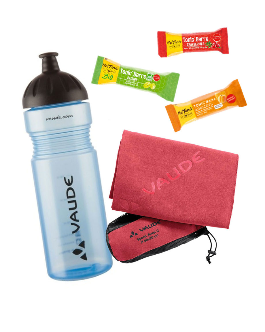 Kit sportif gourmand Vaude gourde sans bpa serviette microfibre ultra-absorbante rose