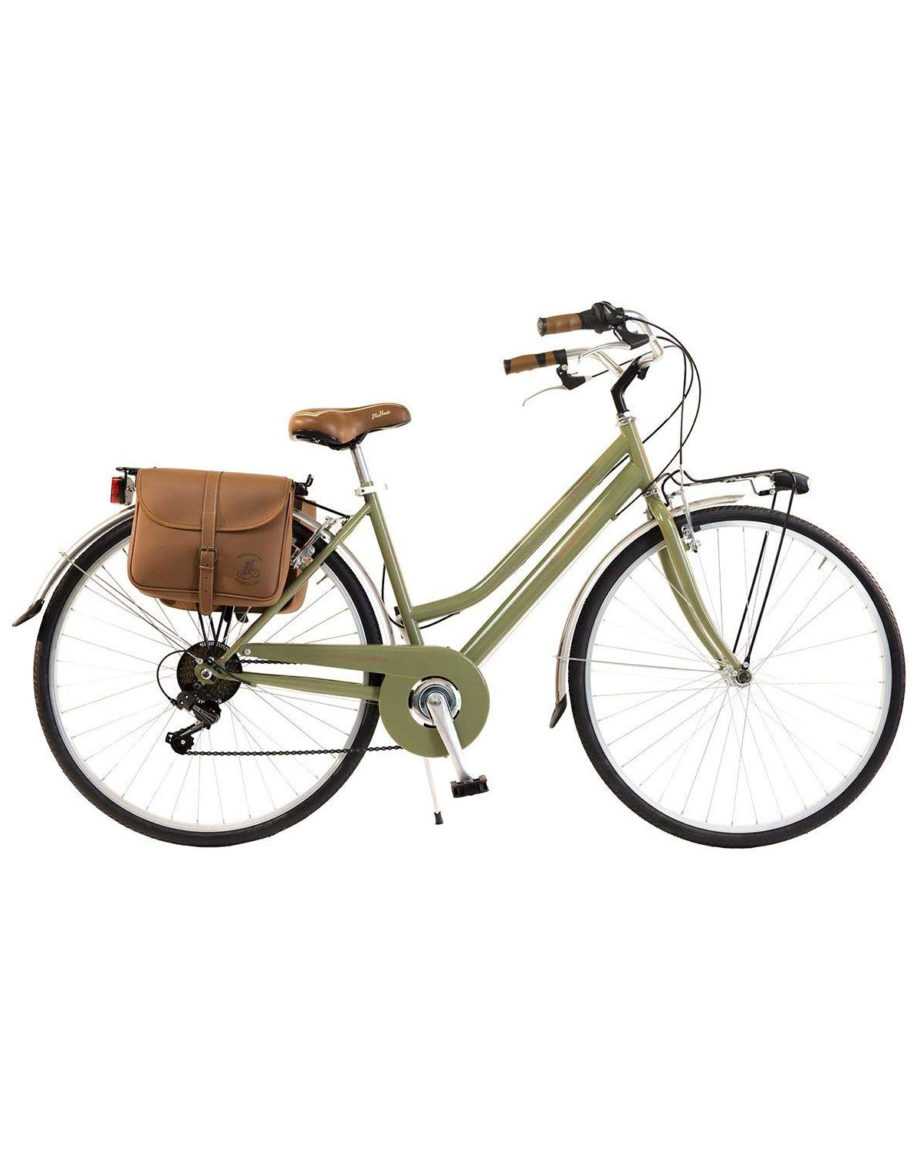 Via Veneto Vélo Ville Femme Vintage - Cadre Aluminium 50cm - 6 Vitesses Shimano - Vert Clair - Panier Included
